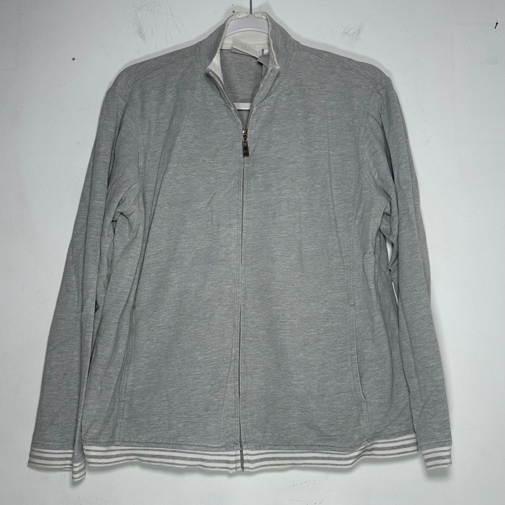 Liz Claiborne Liz & Co Mens Gray Cotton Pique‎ Full Zip Mock Neck Jacket Medium
